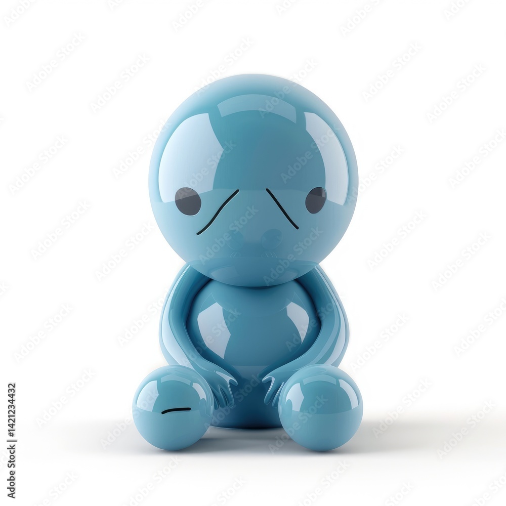 Fototapeta premium Light blue, rounded character with a sad expression.