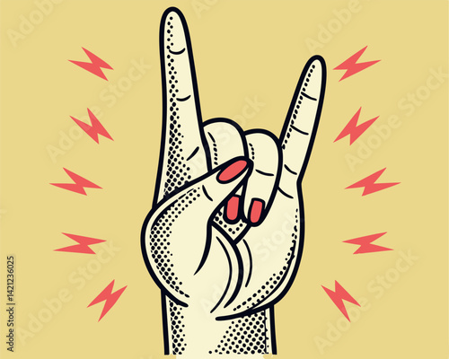 Rock and Roll Hand Sign with Lightning Bolts: Music, Culture, Expression.