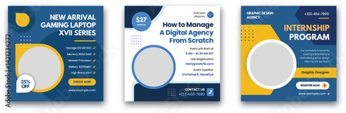 Promotional Designs for Laptop, Agency Webinar, and Internship Program