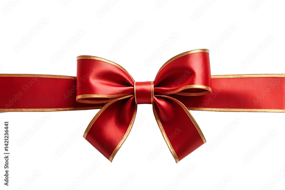 Fototapeta premium Red and gold ribbon tied in a bow. Festive design element, gift wrapping, Christmas decor, New Year celebration, Valentine's Day, awards, isolated on transparent background.
