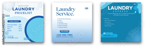 Modern Laundry Service Promotional Flyers Set with Laundry Pricelist Design