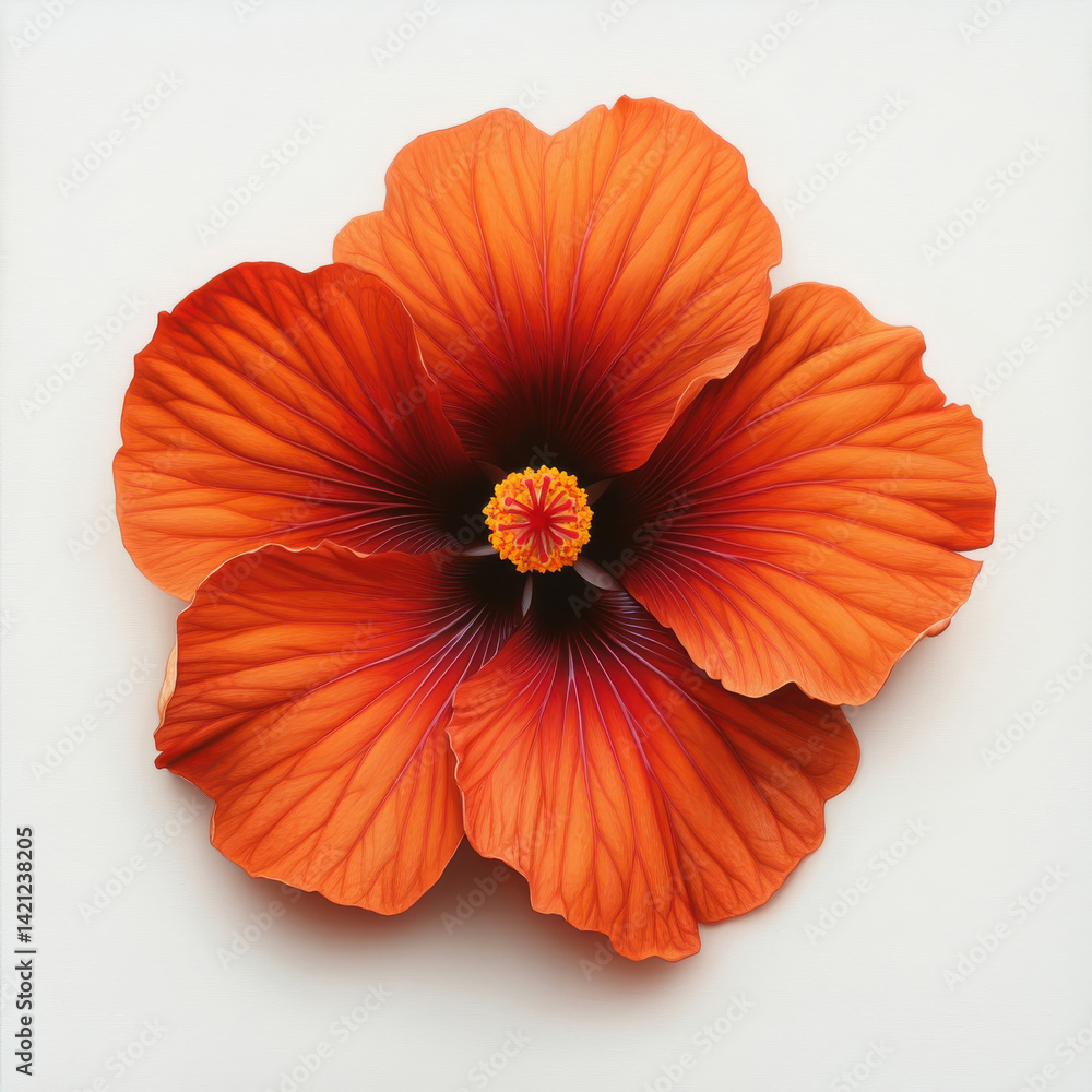 custom made wallpaper toronto digitalBright orange Hibiscus flower with wide, velvety petals and a deep red center, set against an isolated white background, emphasizing its stunning contrast and vivid hues.
