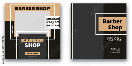 Modern Barber Shop Promotion Design with Opening Hours and Contact Details