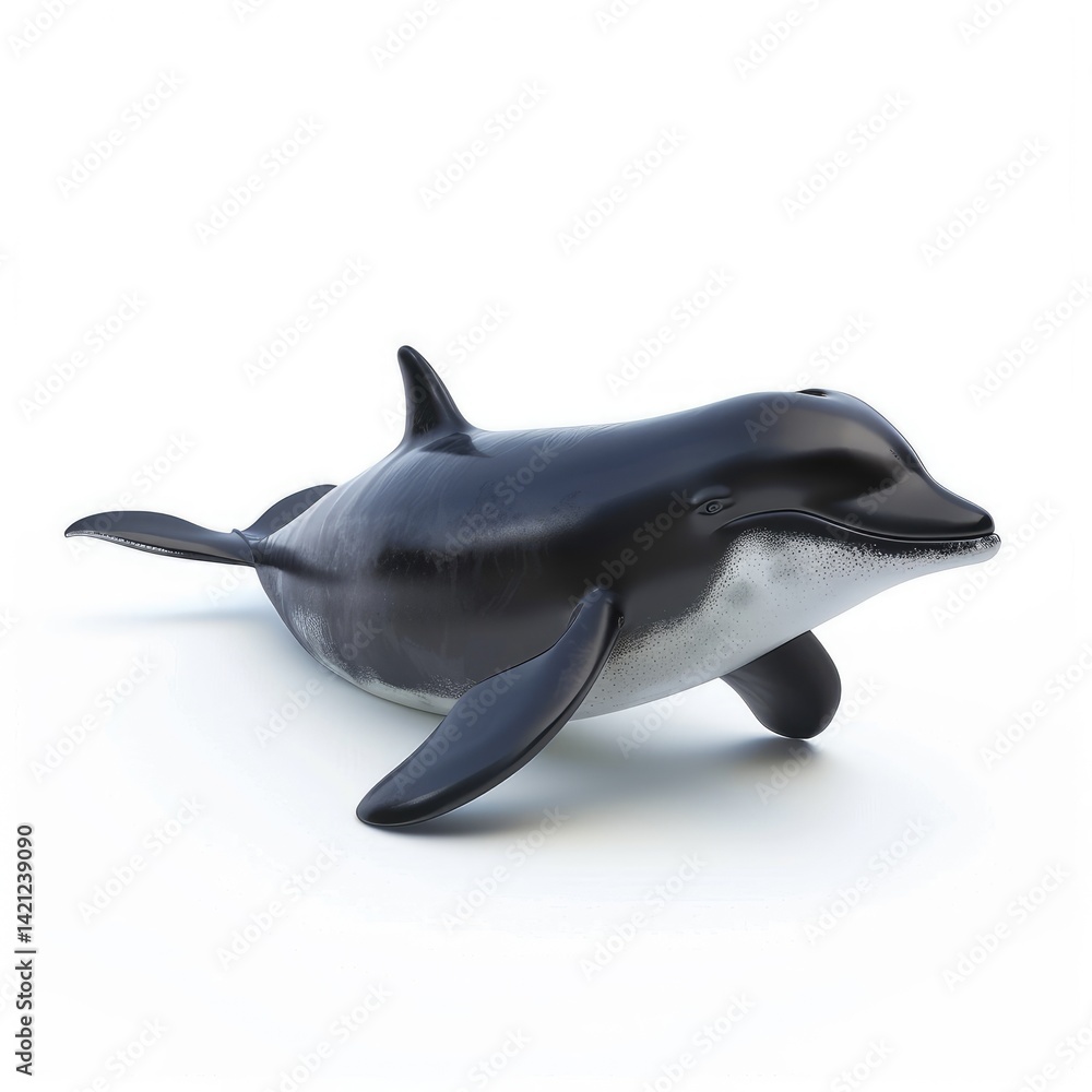 Naklejka premium Black and white dolphin, stylized illustration.
