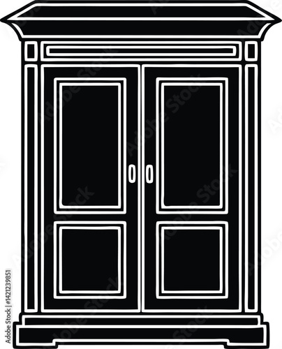  Black and White Silhouette of a beautiful kitchen item Classic Cabinet Vector Illustration