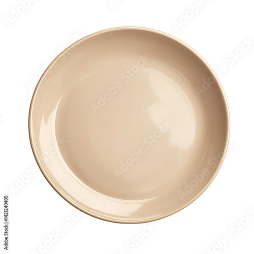 Obraz na płótnie A round beige ceramic plate with glossy surface and smooth edge viewed from above in a clean minimal style on a white transparent background without any food w salonie