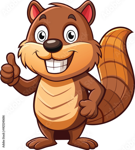 Cartoon Squirrel Giving Thumbs Up: Cute Brown Rodent Character Illustration, Smiling Animal Mascot, Vector Graphic for Kids & Design Projects