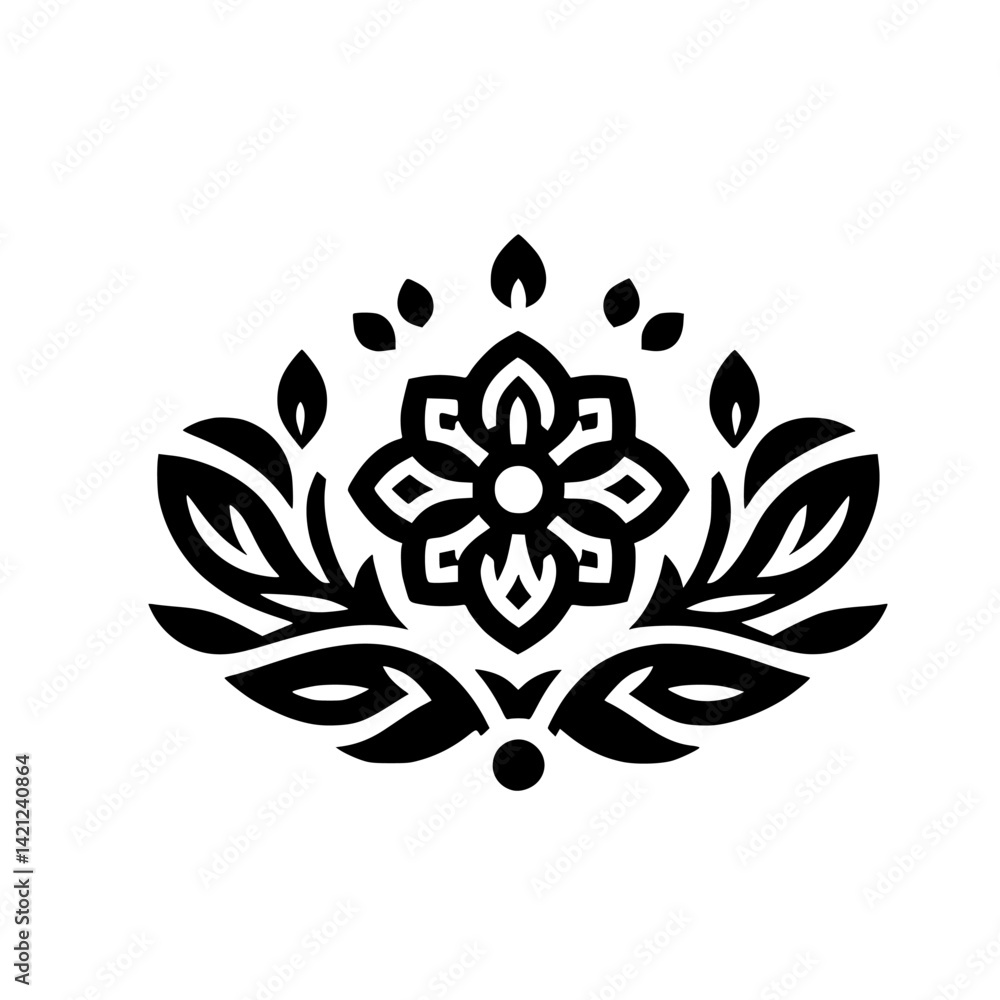 Elegant Black & White Symmetrical Floral Ornament Illustration Elegant Black & White Symmetrical Floral Ornament Illustration