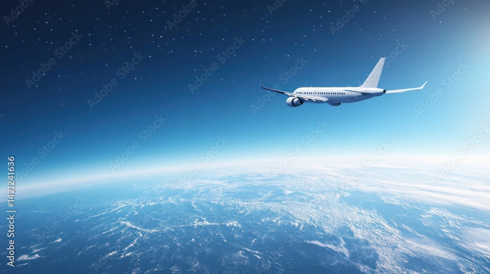 Airplane soaring above Earth Airplane soaring above Earth