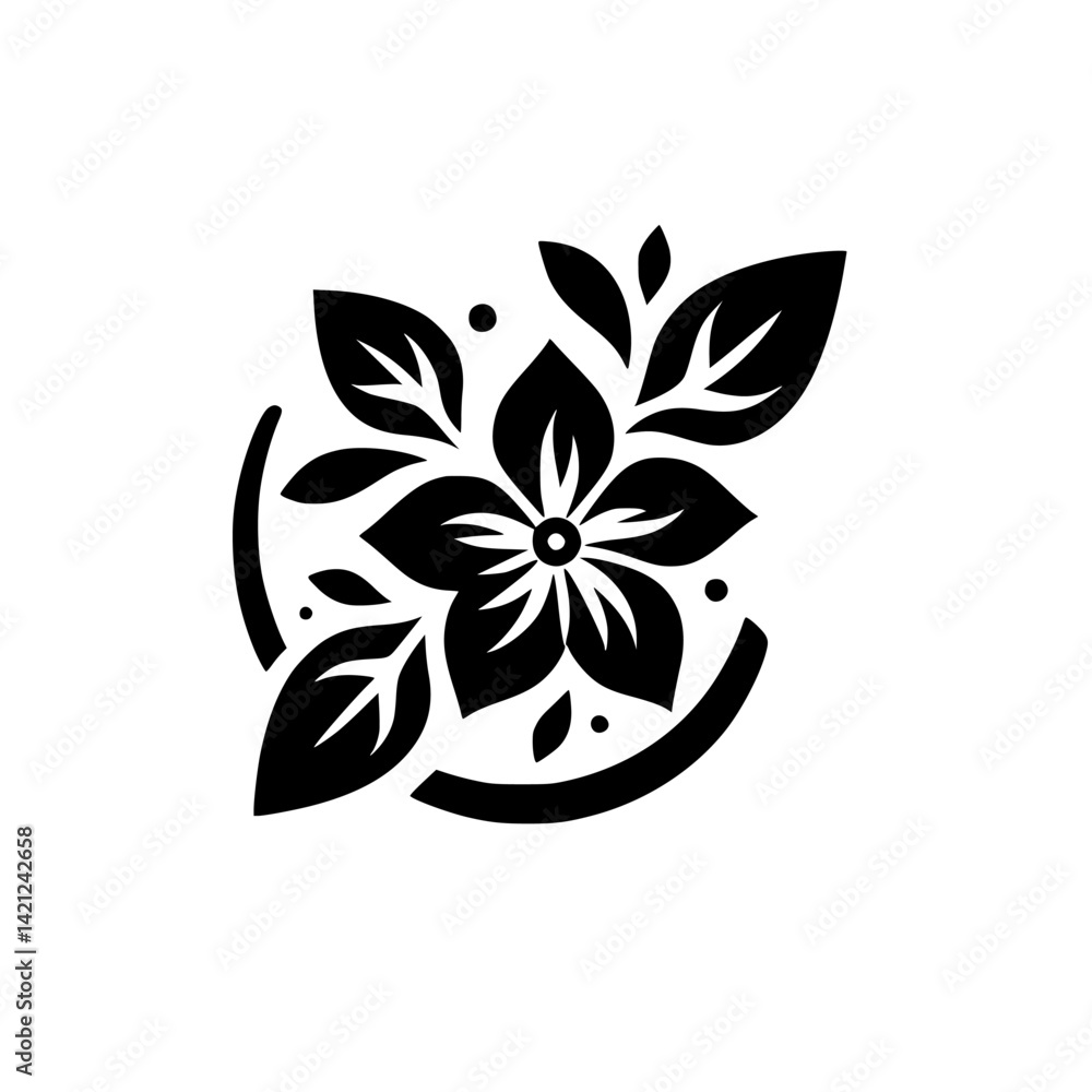Elegant Minimalist Botanical Graphic Flower Icon Element Black and White Elegant Minimalist Botanical Graphic Flower Icon Element Black and White