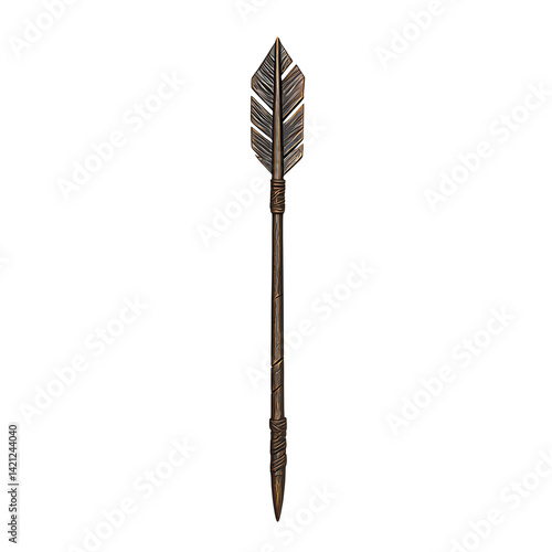 Obraz na płótnie A single golden arrow with metallic shine detailed fletching and a pointed tip shown vertically in full length isolated on a transparent background w salonie