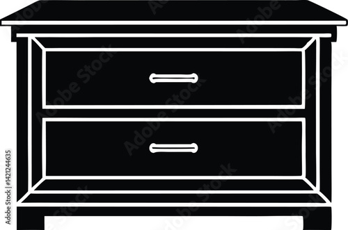 Black and White Silhouette of a Beautiful Kitchen Item Drawer Vector Illustration 