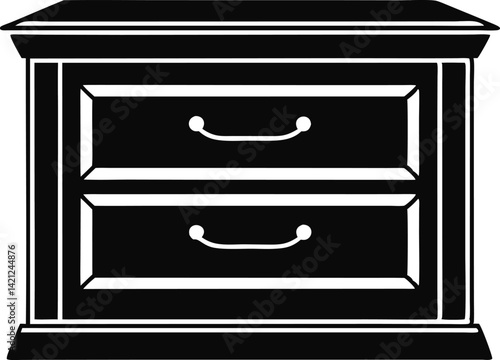 Black and White Silhouette of a Beautiful Kitchen Item Drawer Vector Illustration 