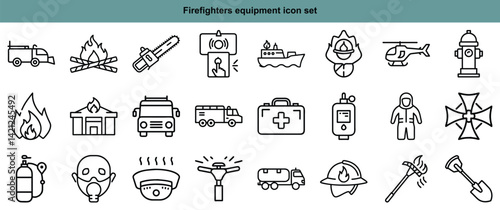 Comprehensive Firefighter Equipment Icon Set for Emergency Response