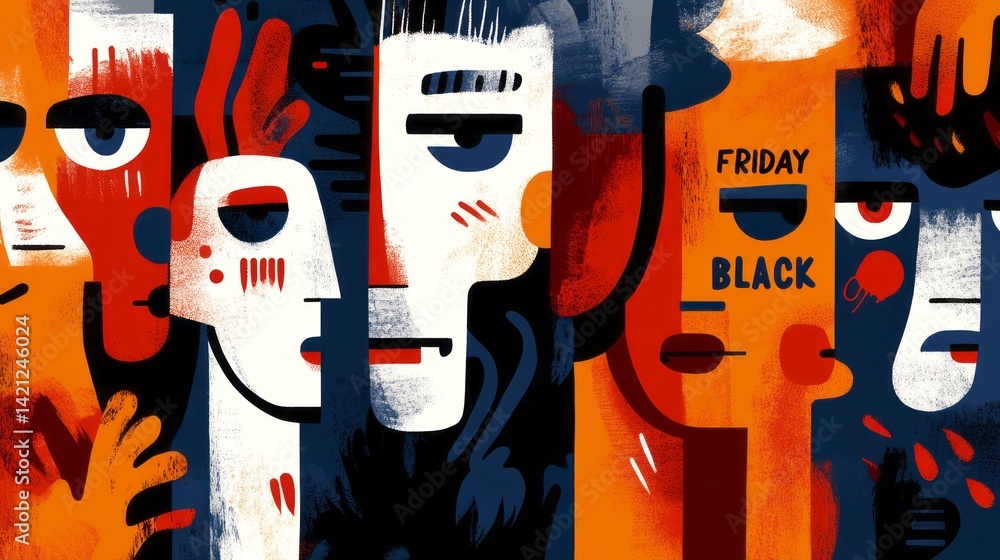 Obraz premium Abstract illustration showcasing diverse faces representing black friday event