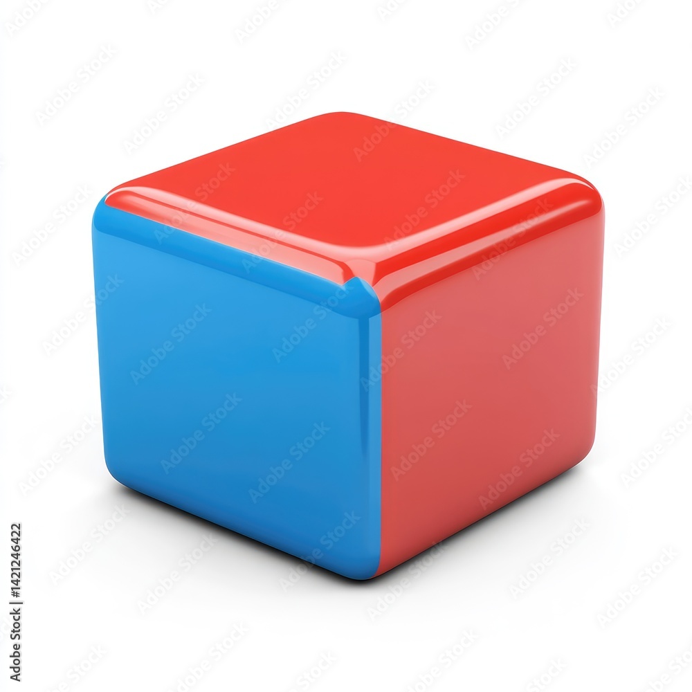 Fototapeta premium Bi-colored glossy cube object on a white background.