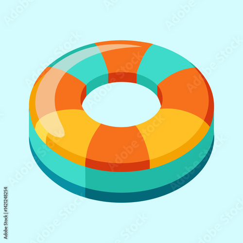 Illustration of an inflatable ring buoy with orange, yellow and turquoise bands