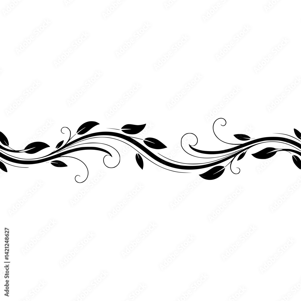 Elegant Black and White Floral Vine Border - Vector Illustration Ornament Divider Elegant Black and White Floral Vine Border - Vector Illustration Ornament Divider