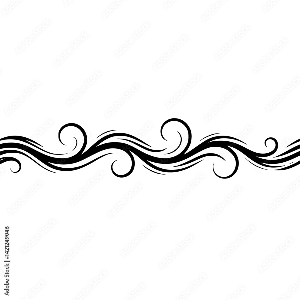 Fototapeta premium Elegant Black Swirl Wave Decorative Border Graphic Element