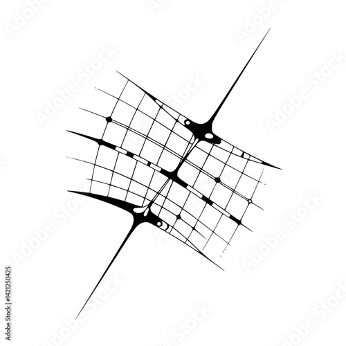 Minimalist Black and White Abstract Illustration of Organic Grid Network with Node Connections, Conceptualizing Data, Science, or Futuristic Systems
