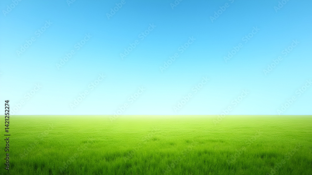 Obraz premium Vast Green Field Under Clear Blue Sky