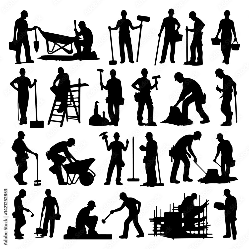 Fototapeta premium construction worker silhouette ,construction silhouette