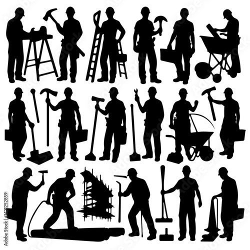 construction worker silhouette ,construction silhouette