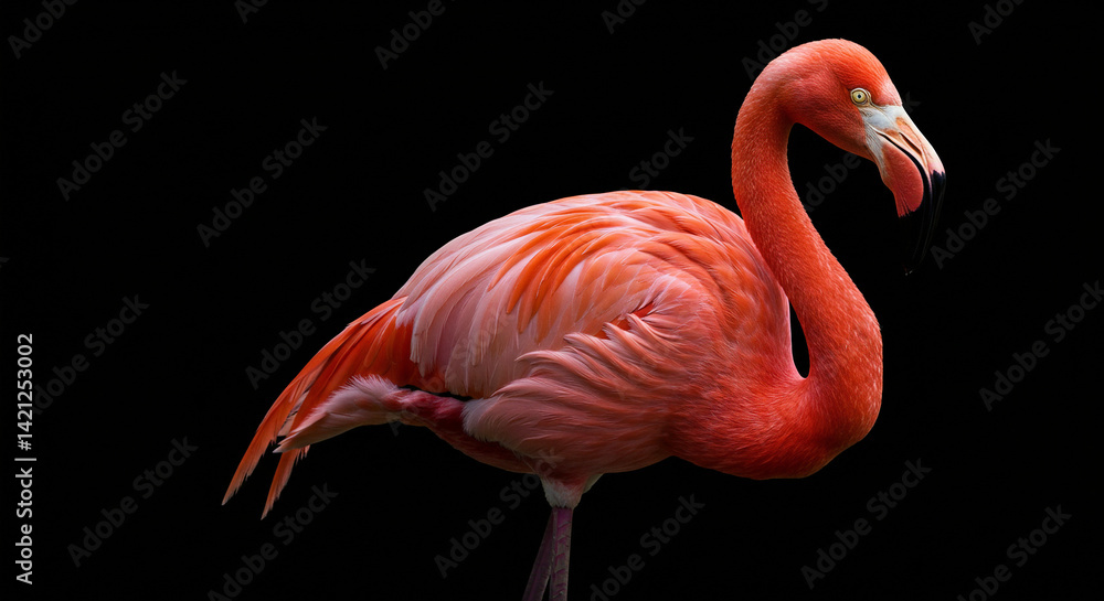 Fototapeta premium Flamingo Standing Tall Bird Portrait with Transparent Background