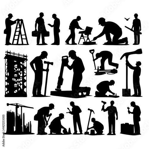construction worker silhouette ,construction silhouette
