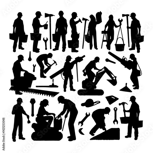 construction worker silhouette ,construction silhouette