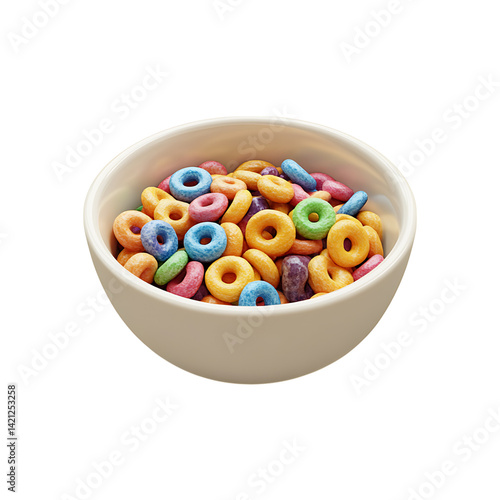 Obraz na płótnie A beige bowl filled with round oat ring cereal pieces shown in a minimal clean 3D style isolated on a white transparent background with high clarity and detail w salonie