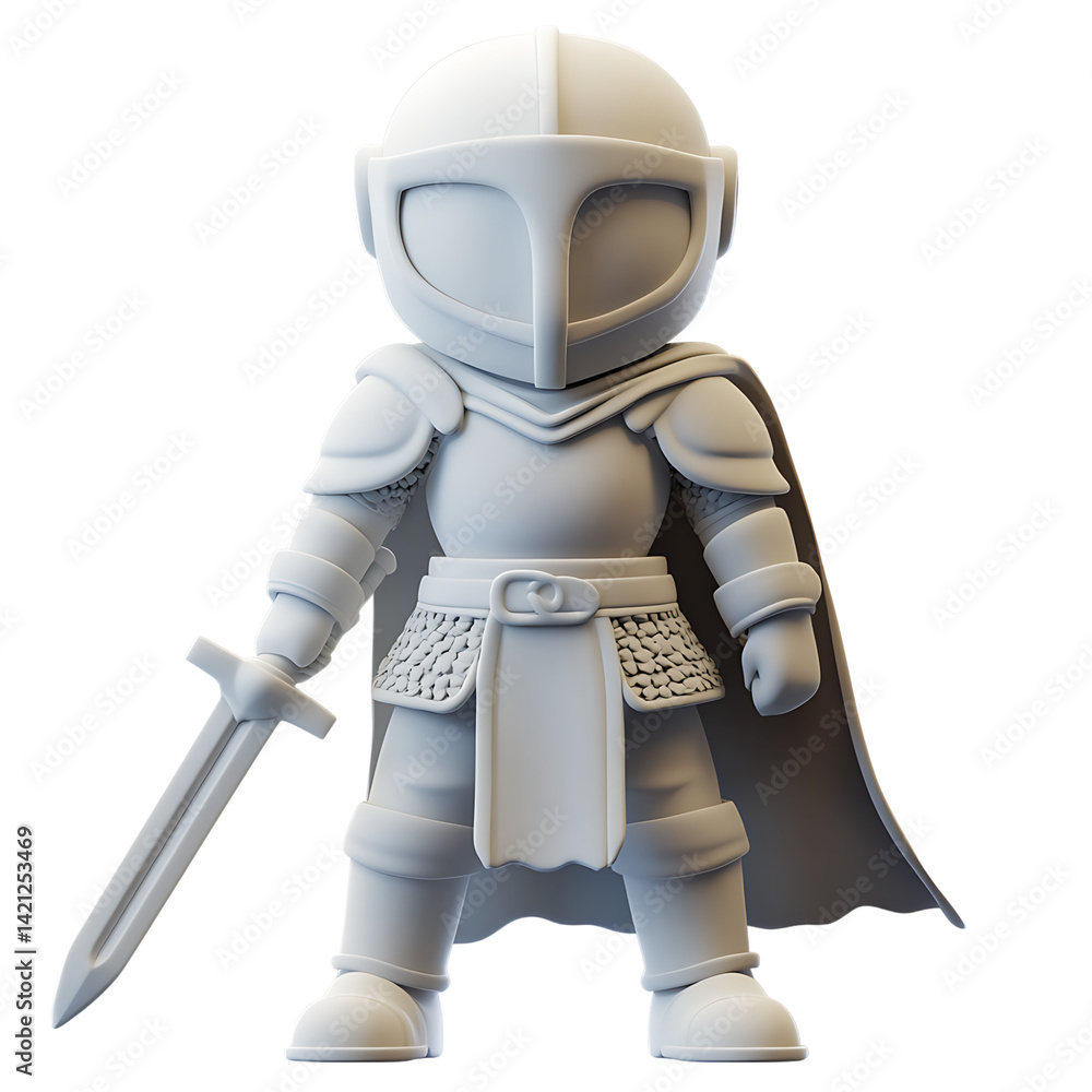 A stylized cartoon warrior figure in armor and helmet holding a curved sword with a neutral stance presented in 3D icon style on a clean transparent background