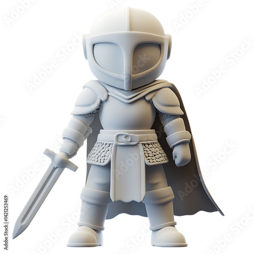 Obraz na płótnie A stylized cartoon warrior figure in armor and helmet holding a curved sword with a neutral stance presented in 3D icon style on a clean transparent background w salonie