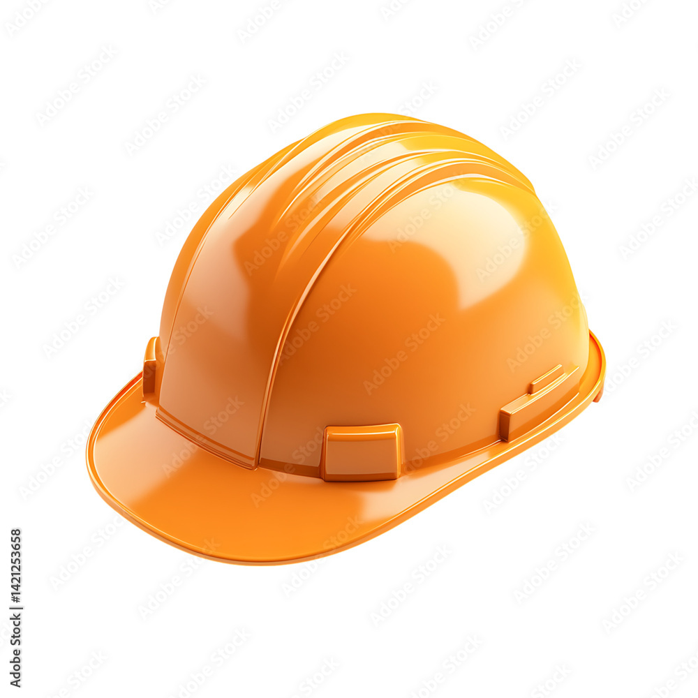 A bright hard construction helmet in clean minimal 3D design shown isolated with shadows removed against a transparent background in realistic rendering