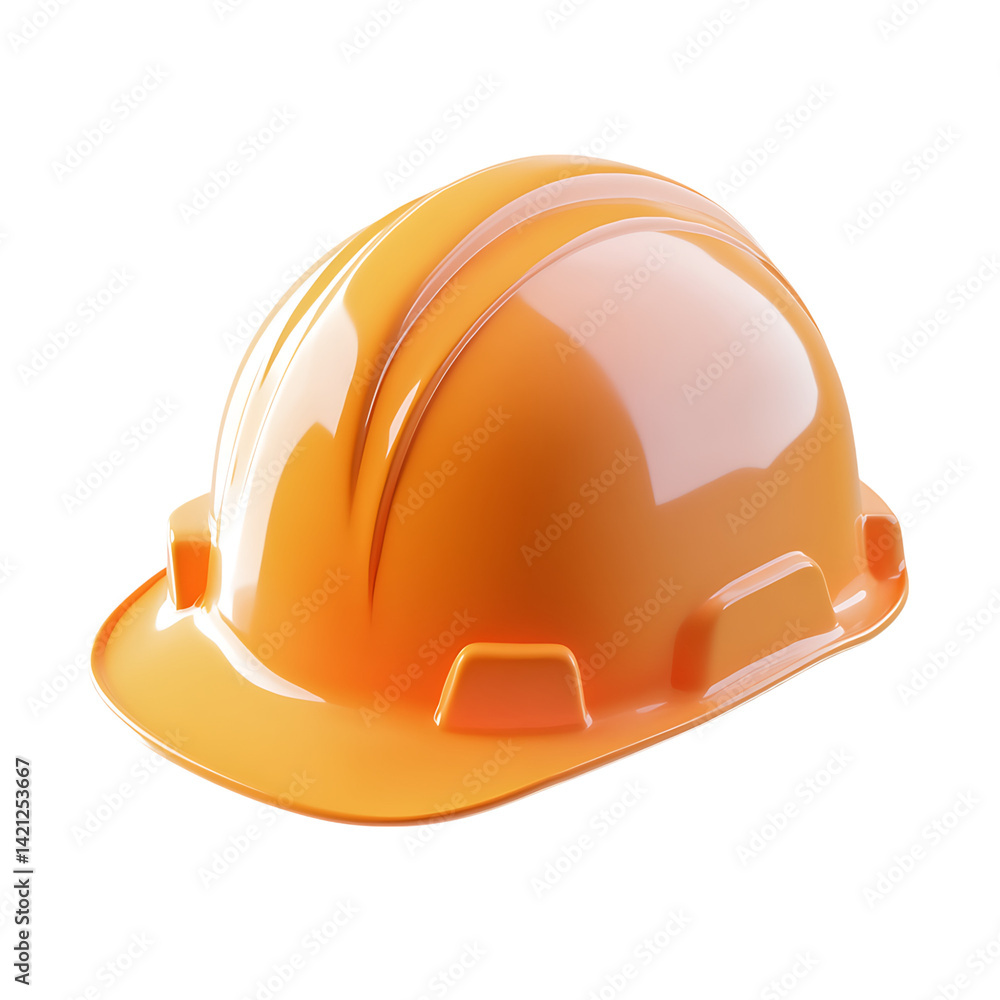 A bright hard construction helmet in clean minimal 3D design shown isolated with shadows removed against a transparent background in realistic rendering