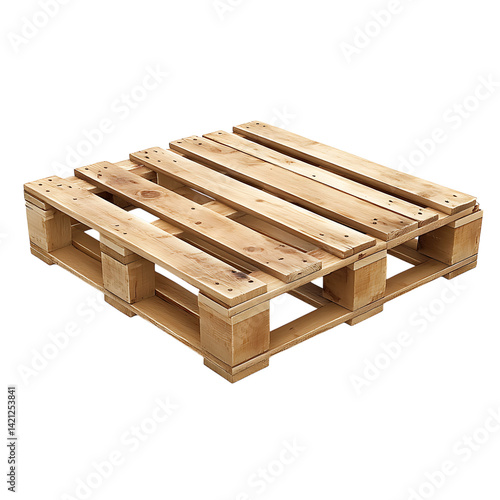 Obraz na płótnie A standard wooden pallet used for logistics and shipping composed of planks and blocks displayed in angled perspective against a white transparent background w salonie