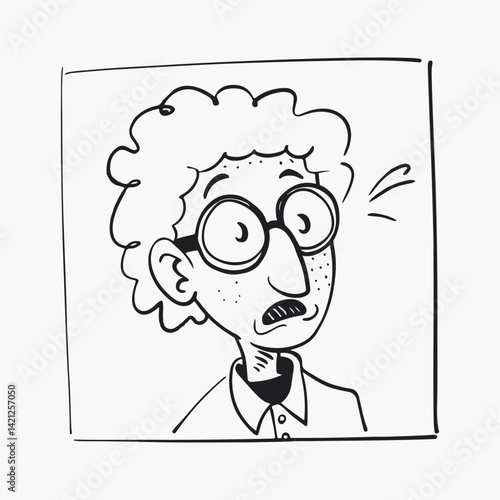 Surprised Doodle Character with Glasses – Hand-Drawn Cartoon Style
