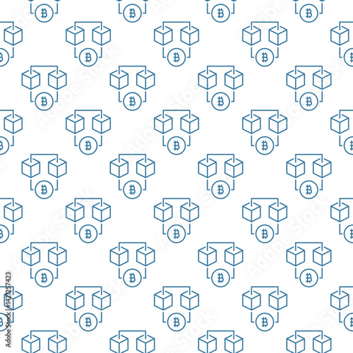 Bitcoin vector Blockchain Technology seamless pattern in thin line style