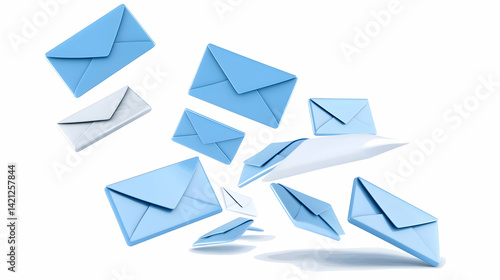 Wallpaper Mural Flying Blue Envelopes with White Envelopes in Bright White Background Torontodigital.ca