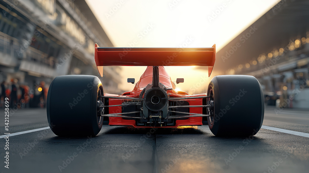 Retro Racing Car on Track at Sunrise