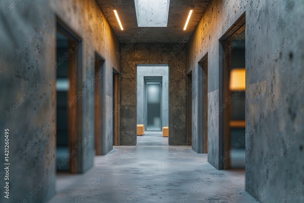 Fototapeta premium Blurry Corridor in a Textured Office Chamber: Evocative Indoor Workspace for Business Narratives