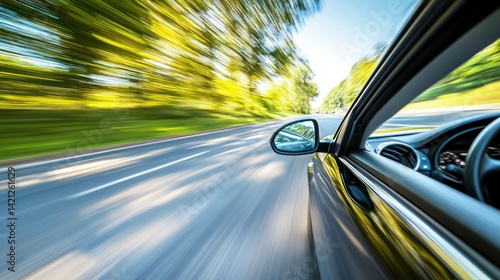 A car driving down an empty road, showing the distance between vehicles on a clear, open highway.