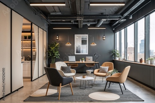 Wallpaper Mural Contemporary Charcoal and Beige Shared Office Setting with Modern Design and Collaborative Atmosphere Torontodigital.ca