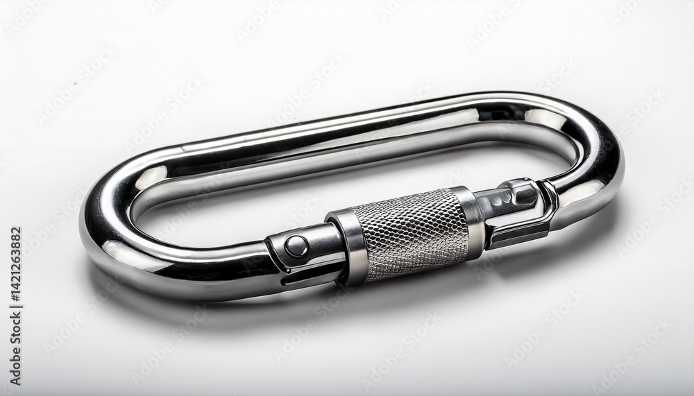 silver carabiner on white background silver carabiner on white background