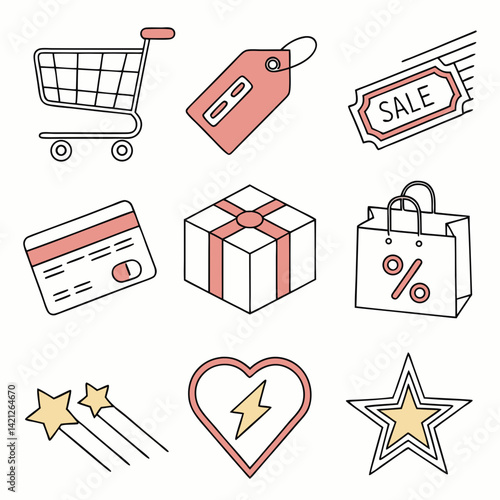 Modern Flat Style Shopping Icon Set  E-commerce, Sale, Gift, and Payment Icons