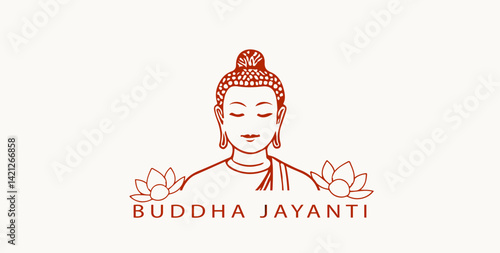 Minimalist Illustration of Buddha Meditation with Lotus Flowers for Buddha Purnima