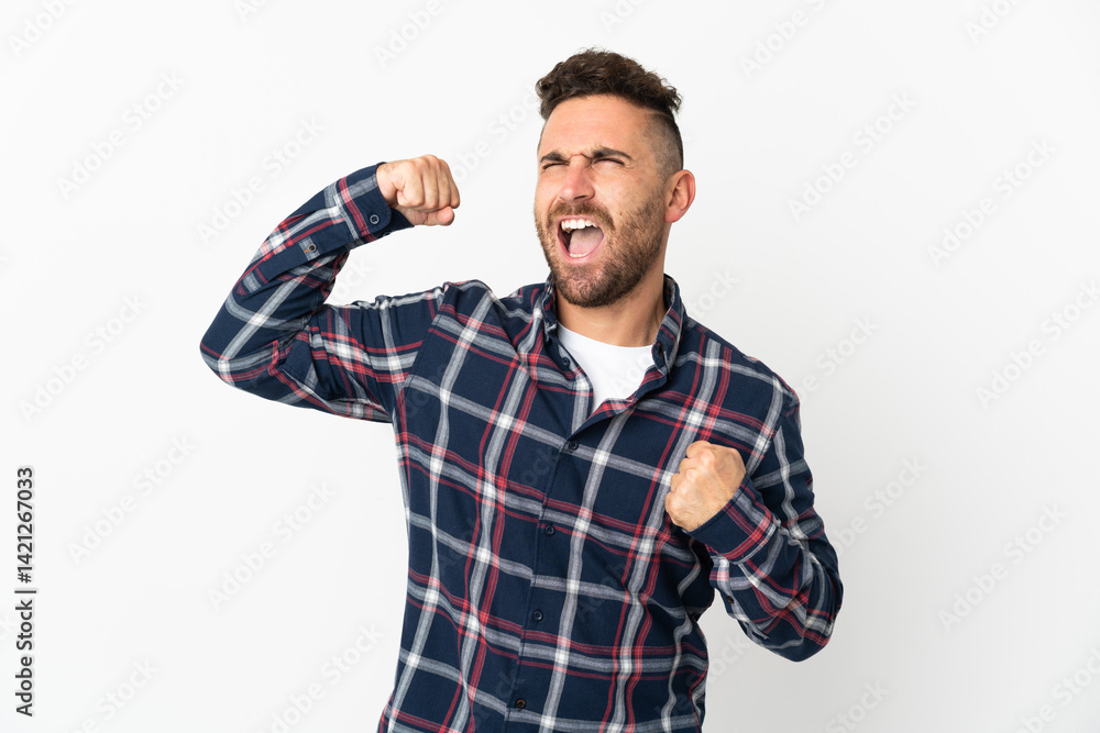 Caucasian man isolated on white background celebrating a victory Caucasian man isolated on white background celebrating a victory