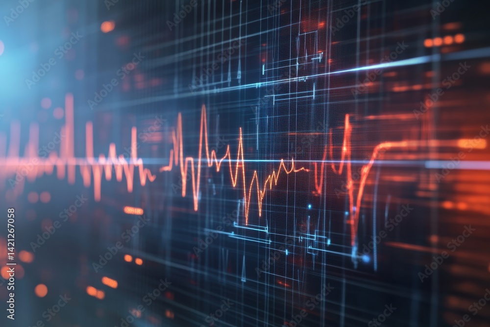 Digital sound waveform displayed on a futuristic interface with vibrant colors Digital sound waveform displayed on a futuristic interface with vibrant colors