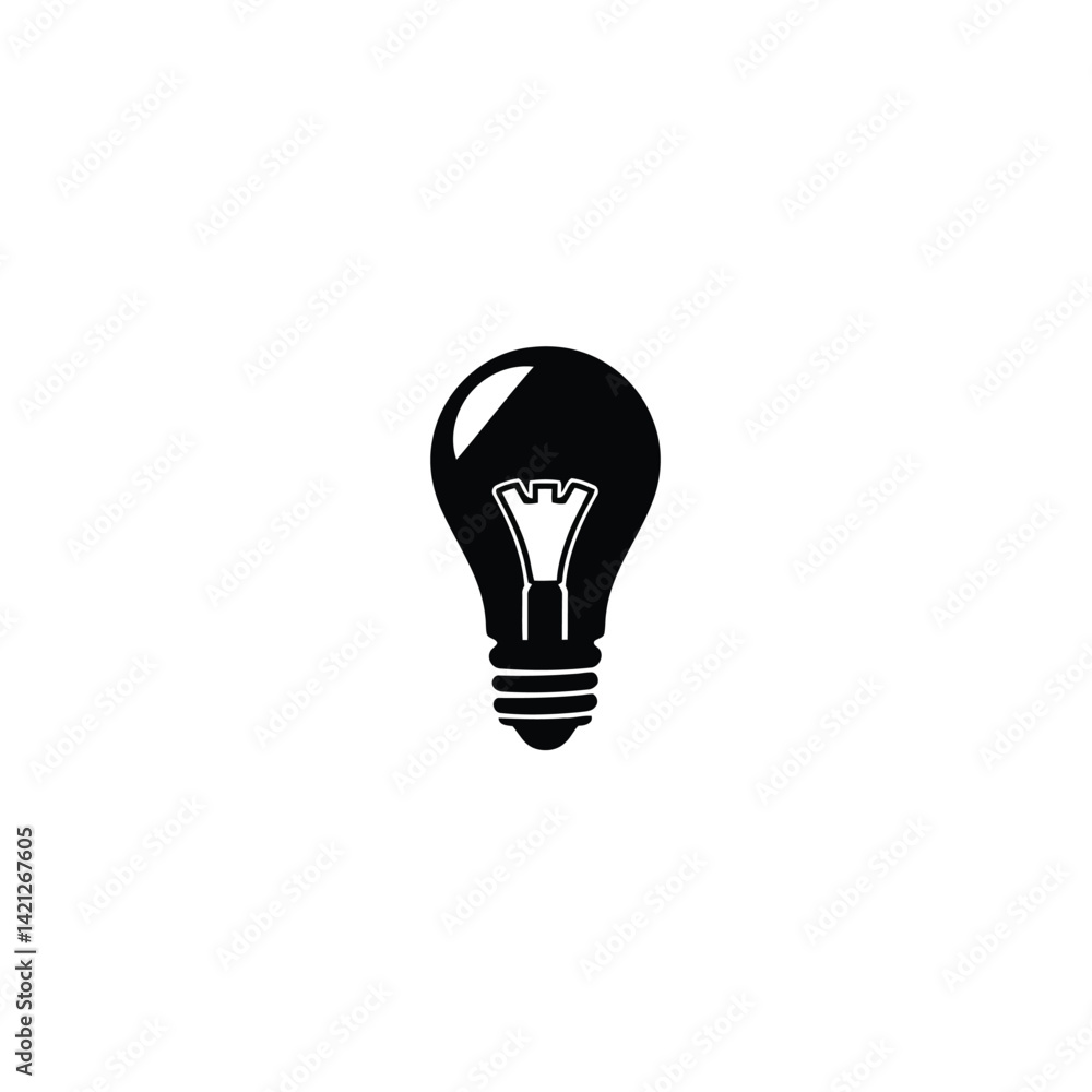Geometric light bulb logo, black silhouette, vector style, centered on white. Clean lines, balanced and symmetrical, visually clear and simple design. Flat style Geometric light bulb logo, black silhouette, vector style, centered on white. Clean lines, balanced and symmetrical, visually clear and simple design. Flat style