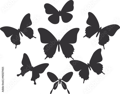 set of vector butterfly silhouettes, an insect design for nature-inspired decoration